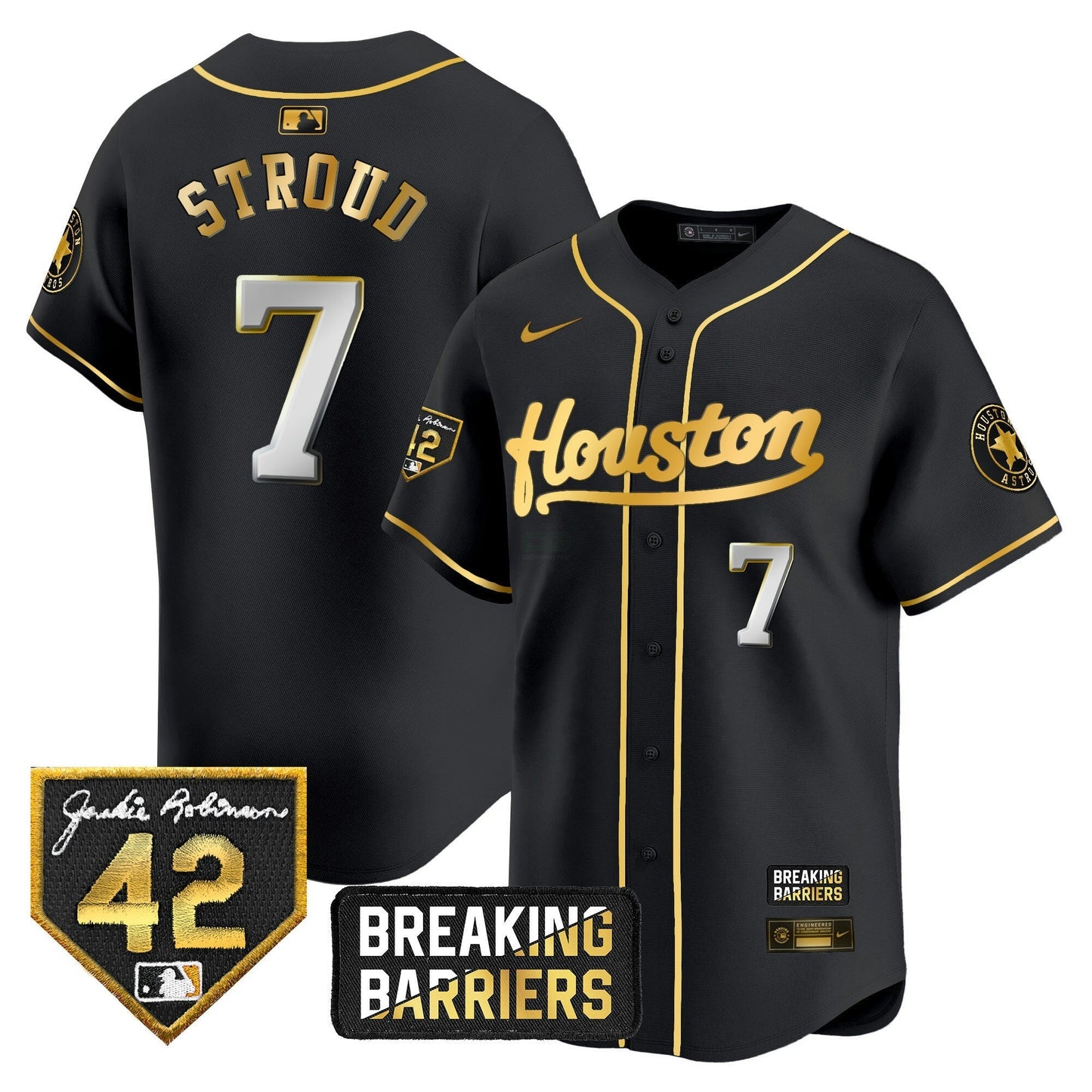 Camisa MLB Men’s Houston Jackie Robinson Breaking Barriers Patch Vapor Premier Limited Jersey