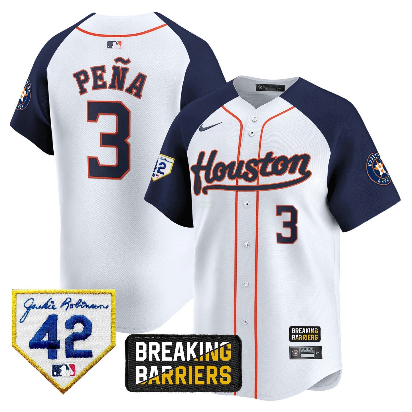 Camisa MLB Men’s Houston Jackie Robinson Breaking Barriers Patch Vapor Premier Limited Jersey
