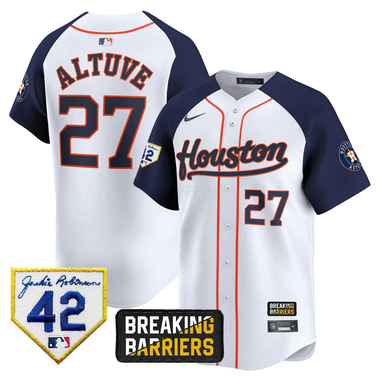 Camisa MLB Men’s Houston Jackie Robinson Breaking Barriers Patch Vapor Premier Limited Jersey