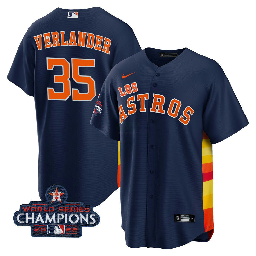 Camisa MLB Houston Astros Men’s Houston “Los ” Hispanic Heritage Champions Patch Jersey - Azul Marinho