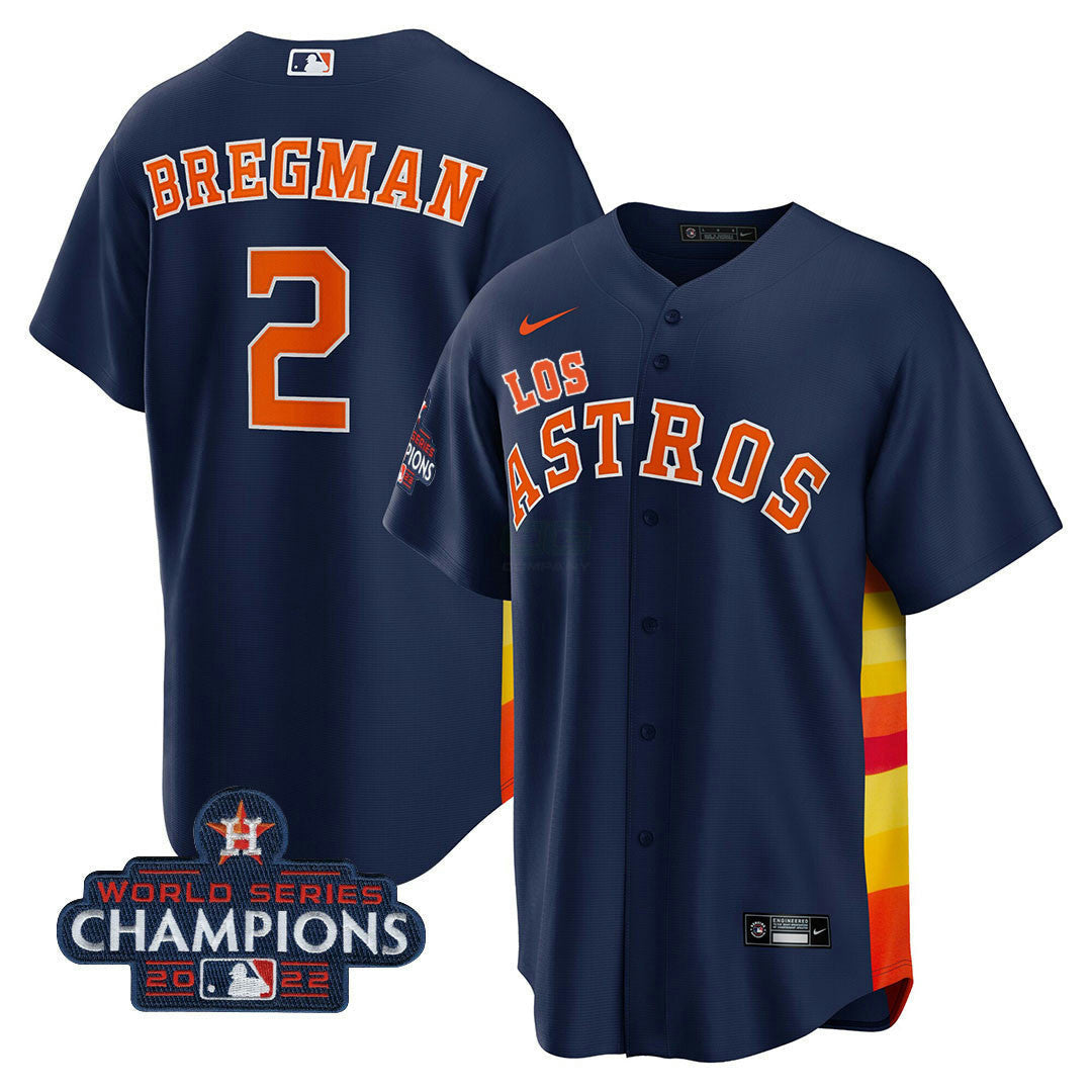 Camisa MLB Houston Astros Men’s Houston “Los ” Hispanic Heritage Champions Patch Jersey - Azul Marinho