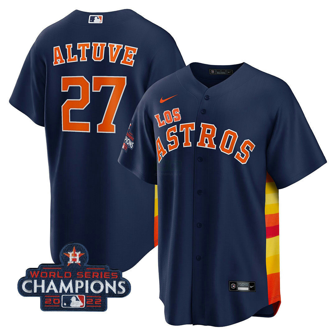 Camisa MLB Houston Astros Men’s Houston “Los ” Hispanic Heritage Champions Patch Jersey - Azul Marinho