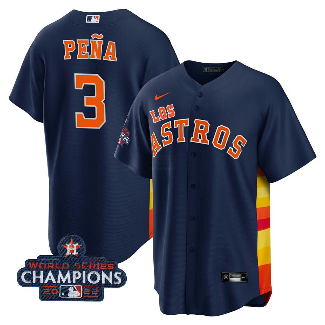 Camisa MLB Houston Astros Men’s Houston “Los ” Hispanic Heritage Champions Patch Jersey - Azul Marinho