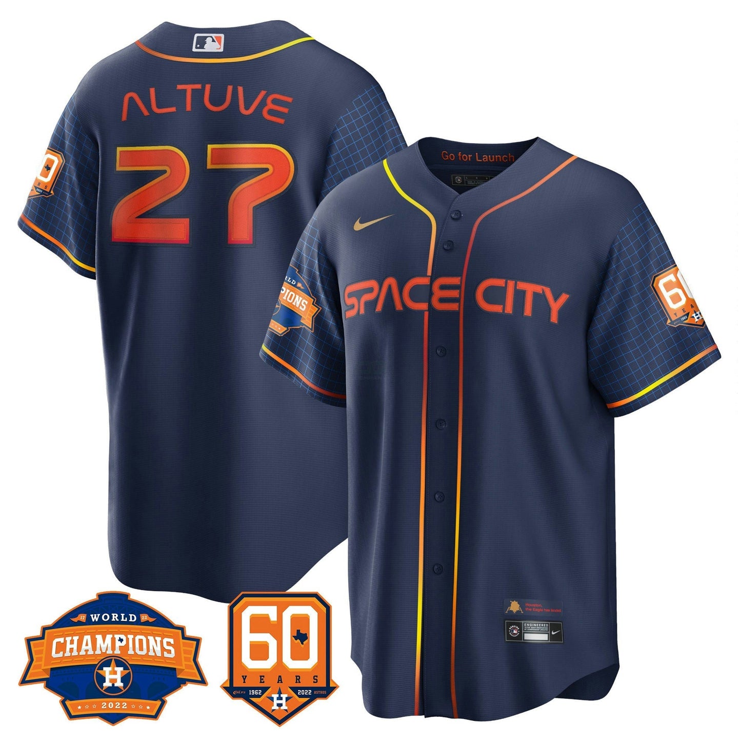Camisa MLB Men’s Houston Space City 2022 Champions & 60th Anniversary Patch Jersey