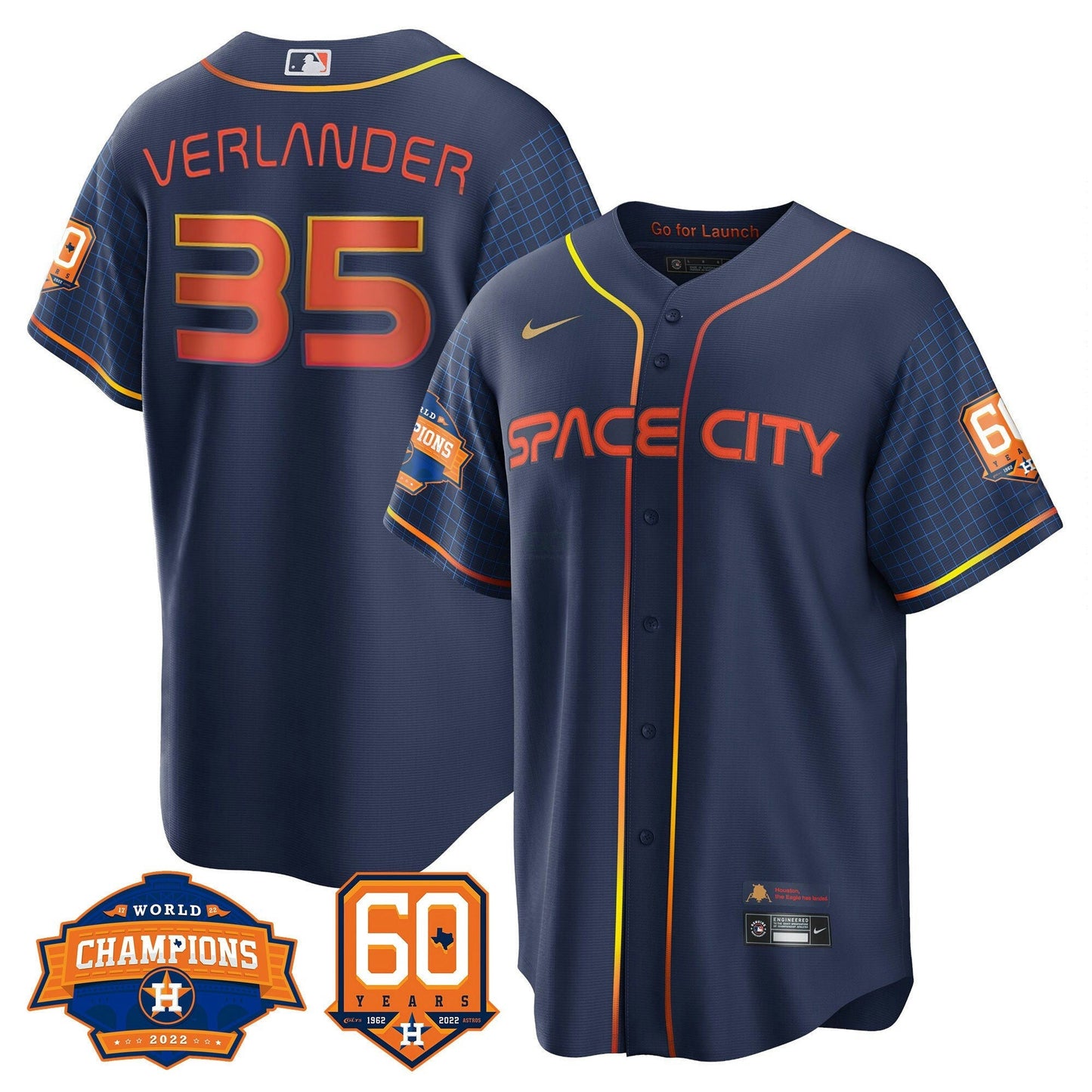 Camisa MLB Men’s Houston Space City 2022 Champions & 60th Anniversary Patch Jersey