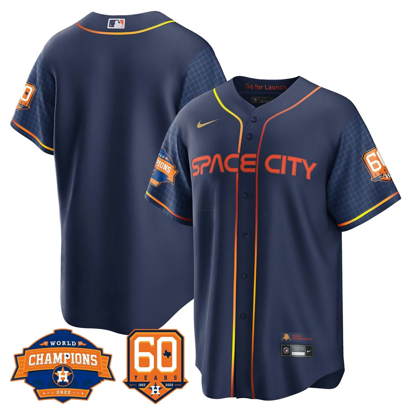 Camisa MLB Men’s Houston Space City 2022 Champions & 60th Anniversary Patch Jersey