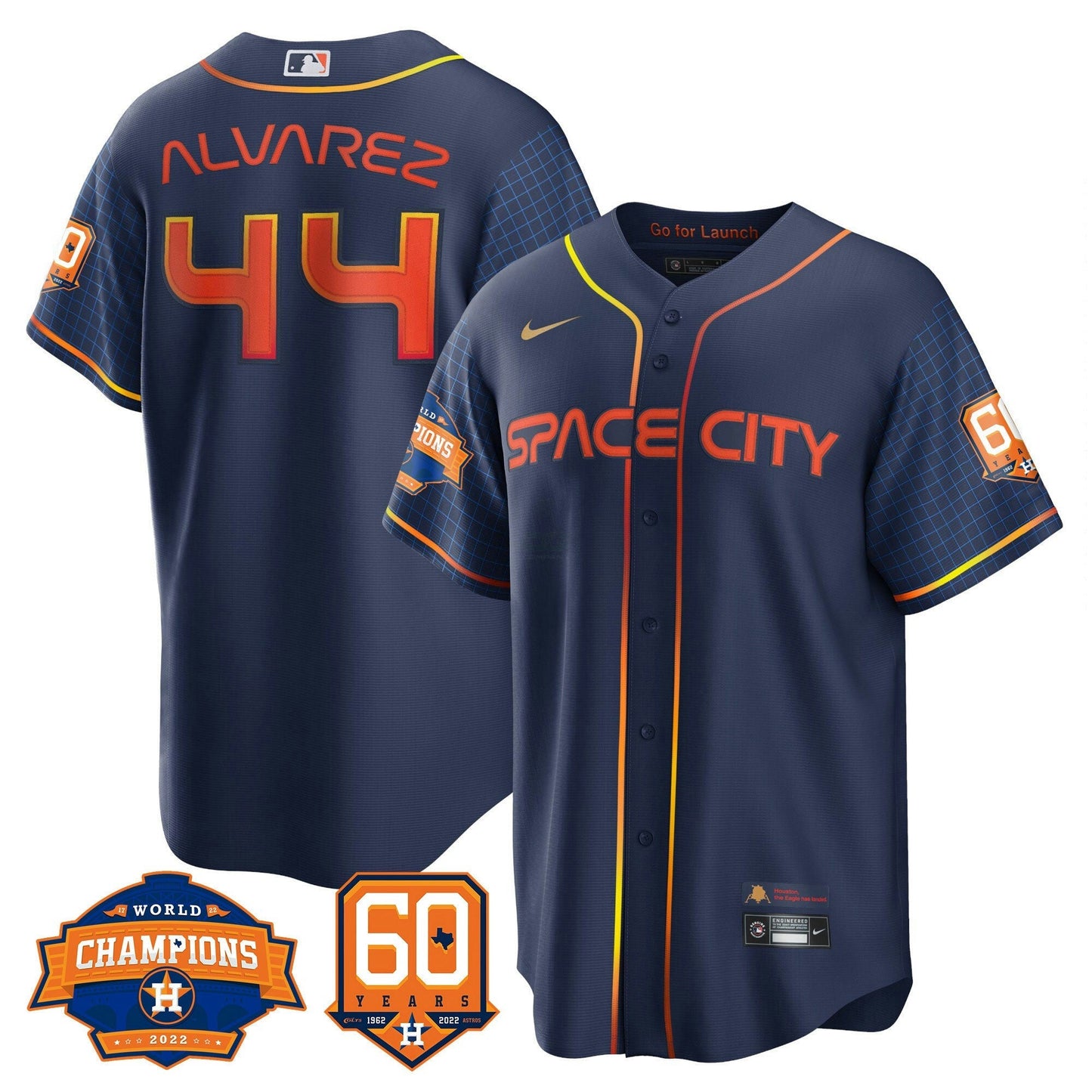 Camisa MLB Men’s Houston Space City 2022 Champions & 60th Anniversary Patch Jersey