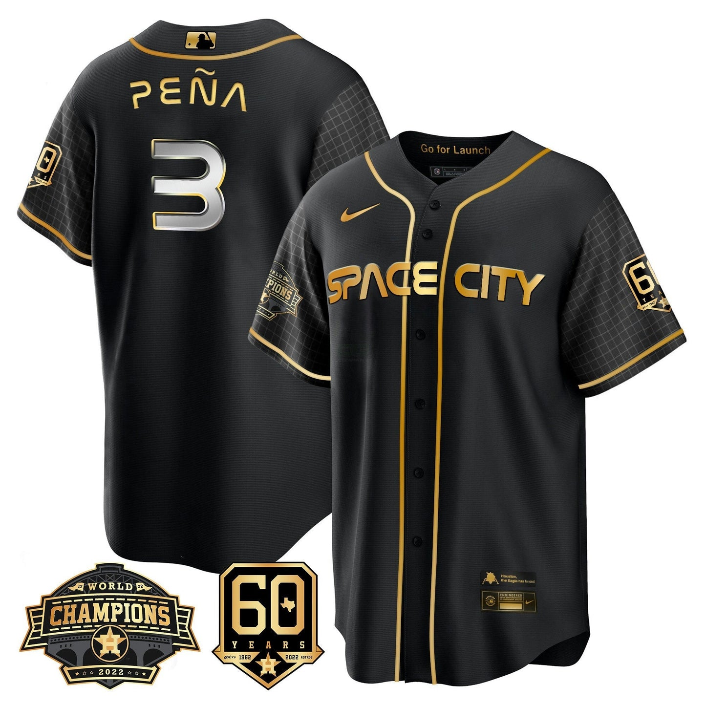 Camisa MLB Men’s Houston Space City 2022 Champions & 60th Anniversary Patch Jersey