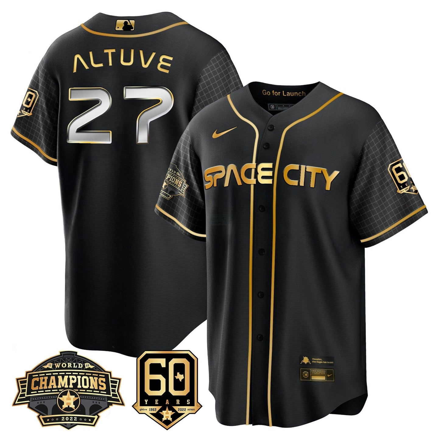 Camisa MLB Men’s Houston Space City 2022 Champions & 60th Anniversary Patch Jersey
