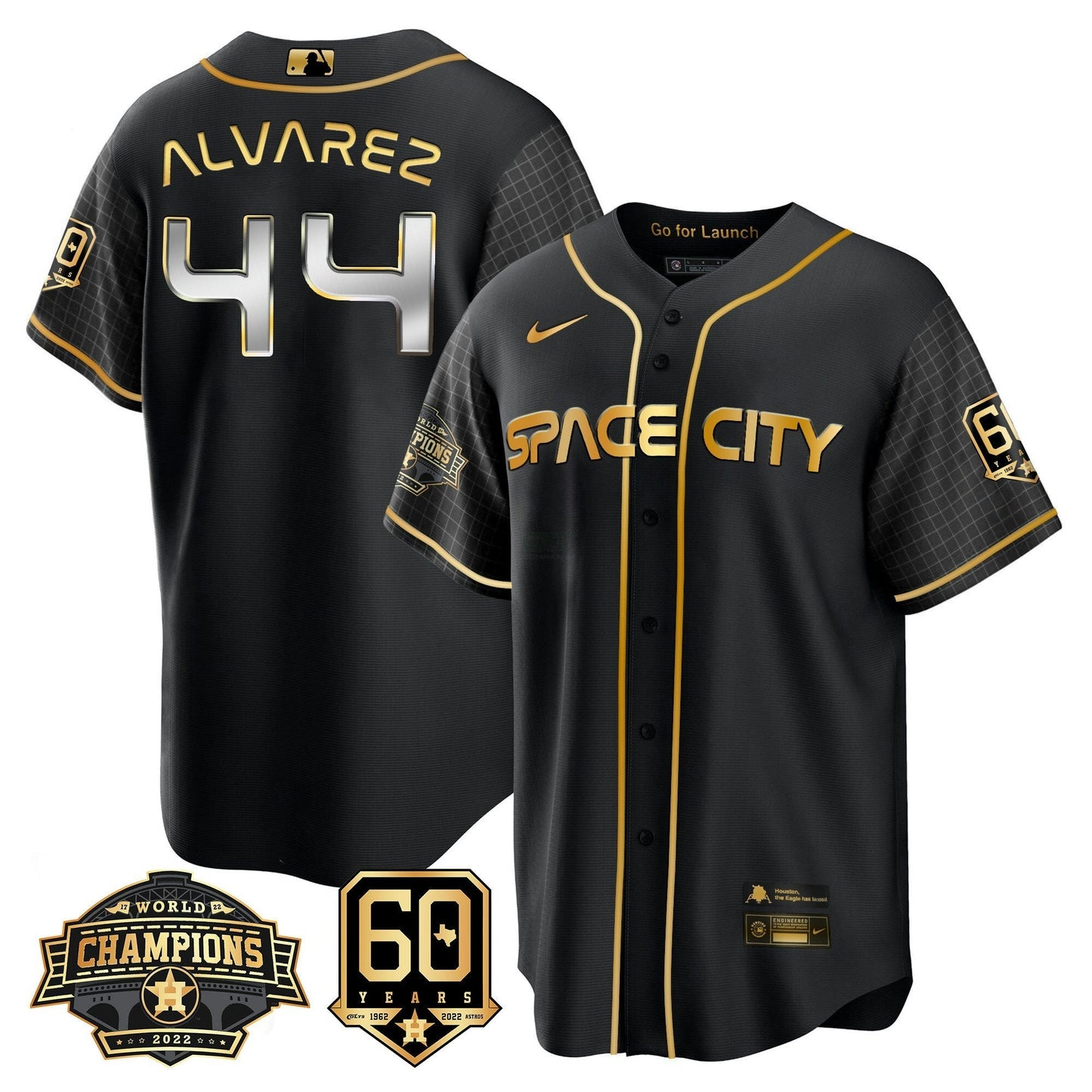 Camisa MLB Men’s Houston Space City 2022 Champions & 60th Anniversary Patch Jersey