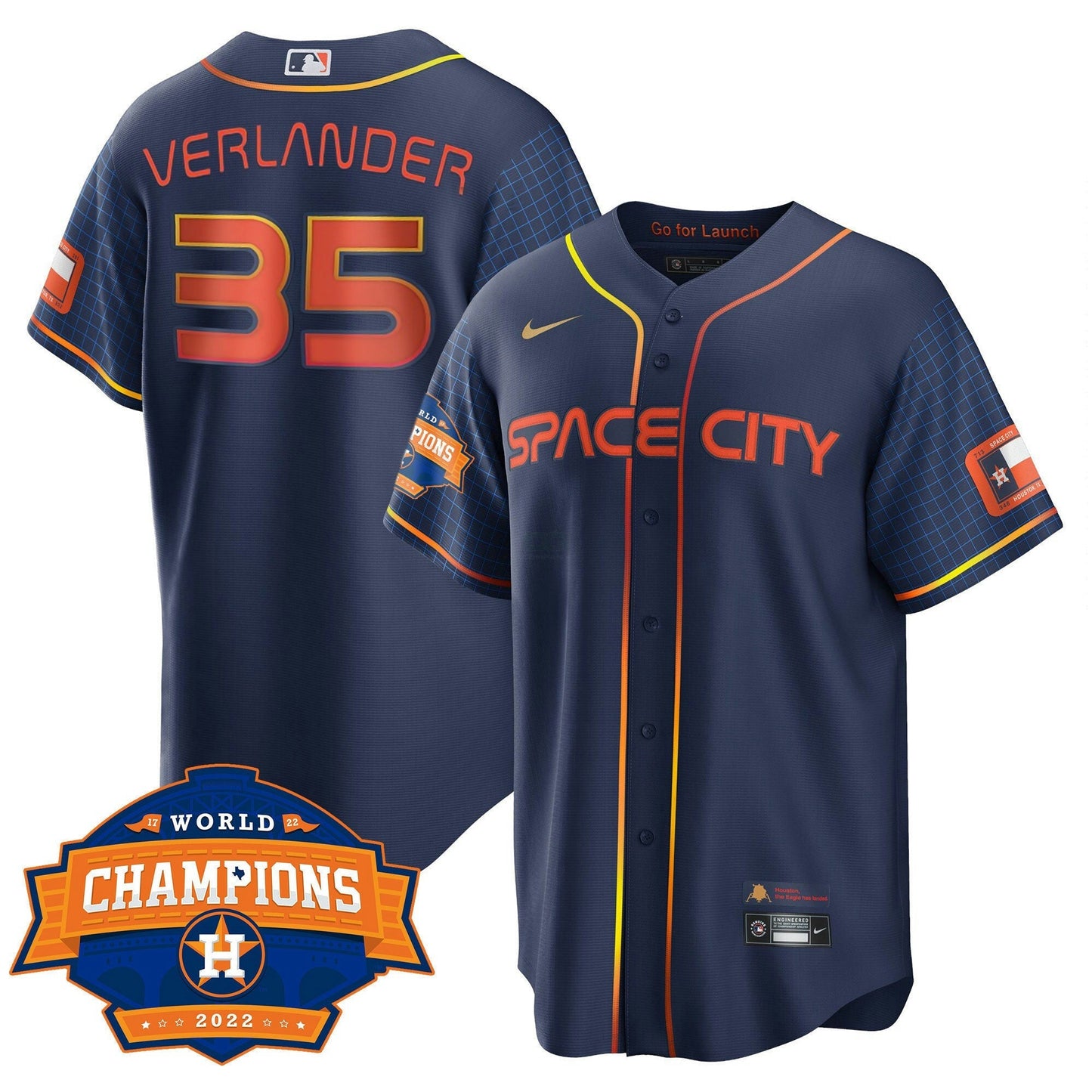Camisa MLB Men’s Houston Space City 2022 World Series Champions Patch Limited Jersey