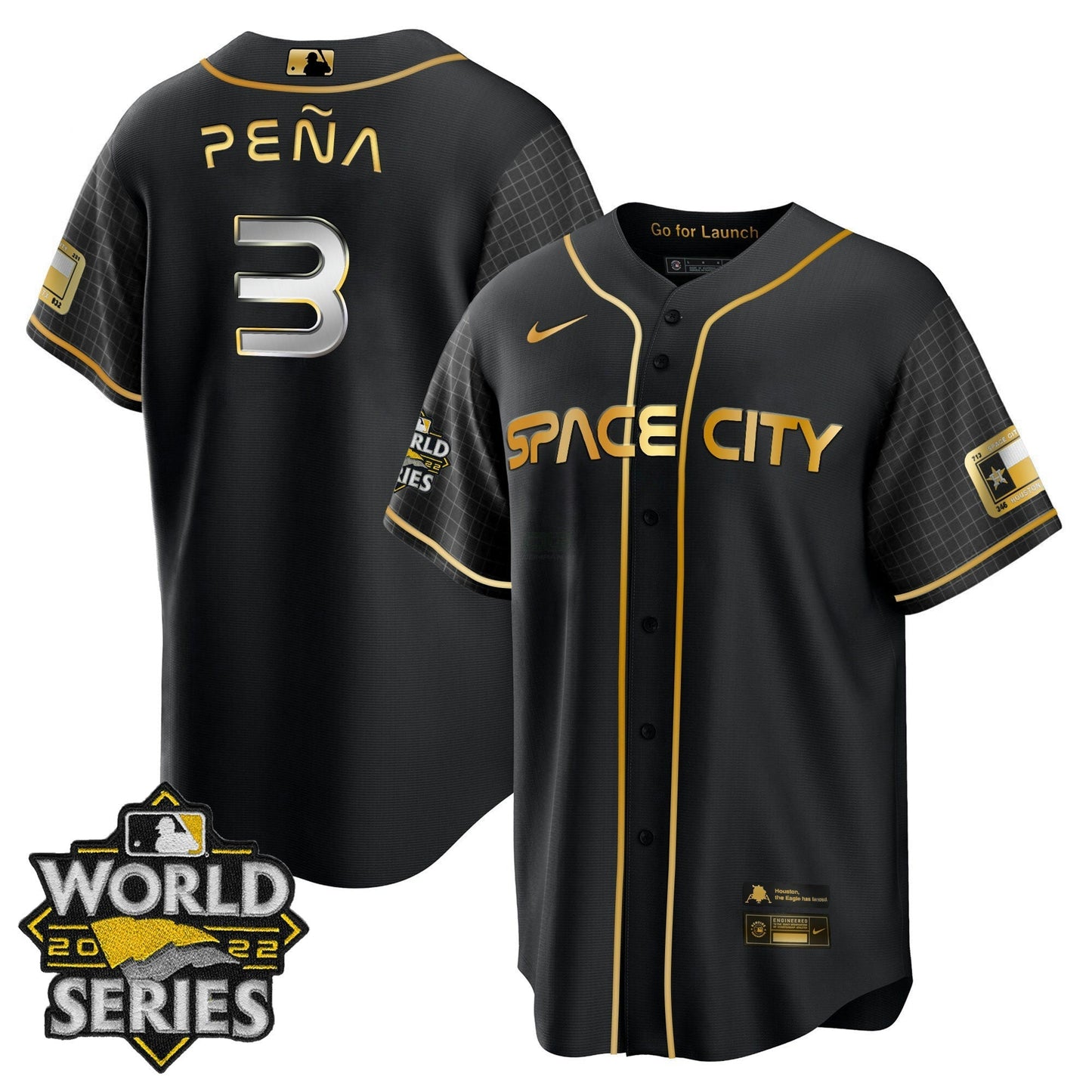Camisa MLB Men’s Houston Space City Dourada 2022 World Series Jersey