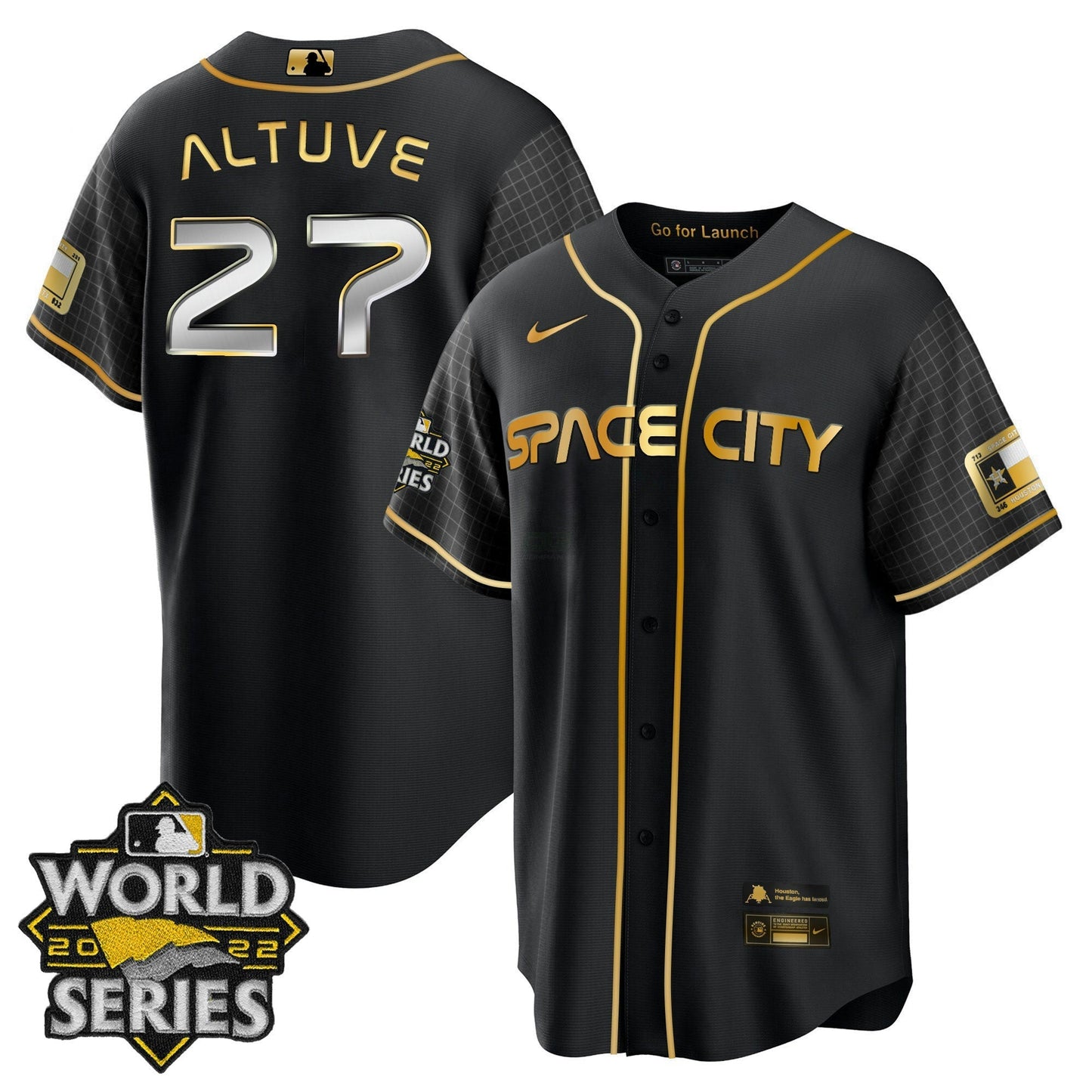Camisa MLB Men’s Houston Space City Dourada 2022 World Series Jersey