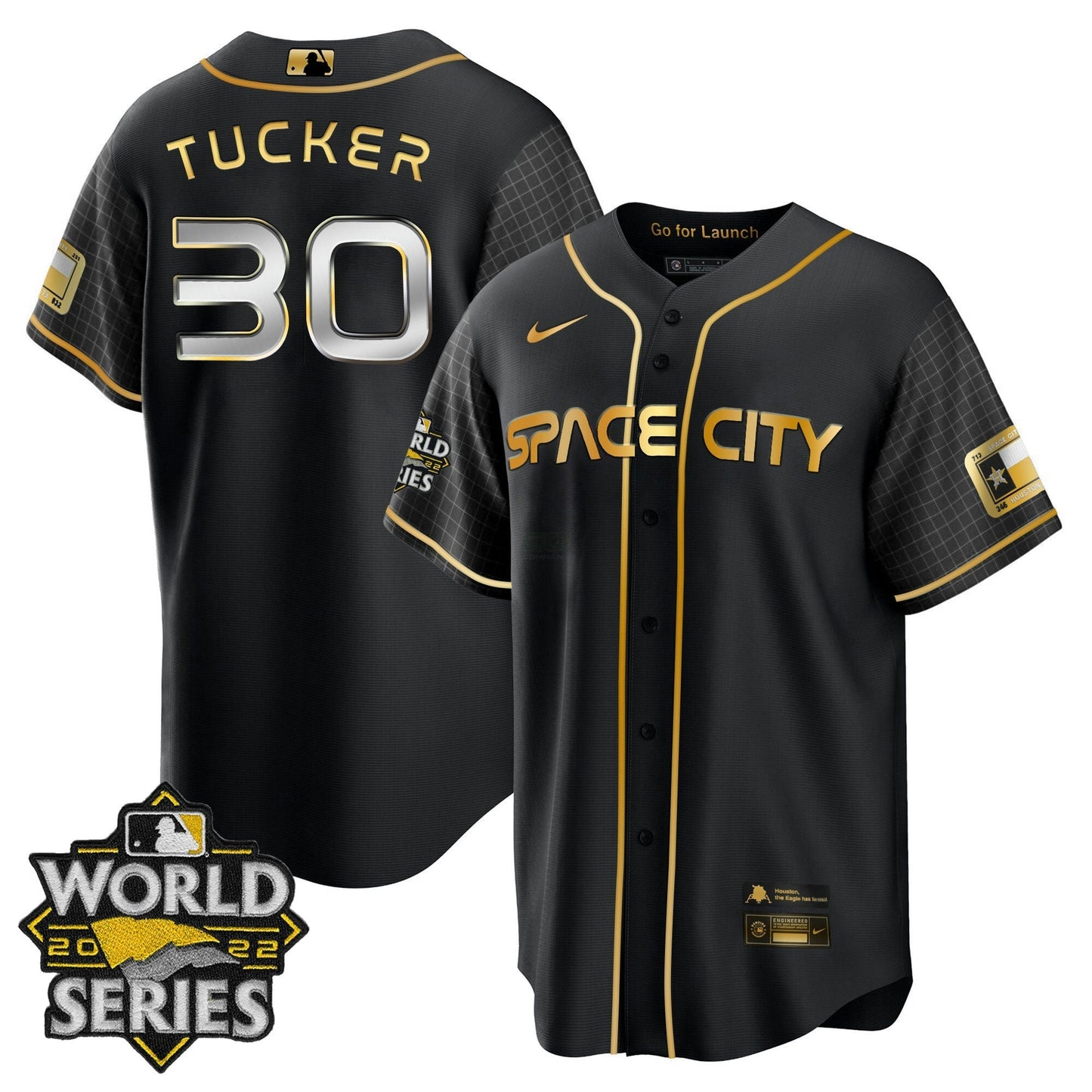 Camisa MLB Men’s Houston Space City Dourada 2022 World Series Jersey