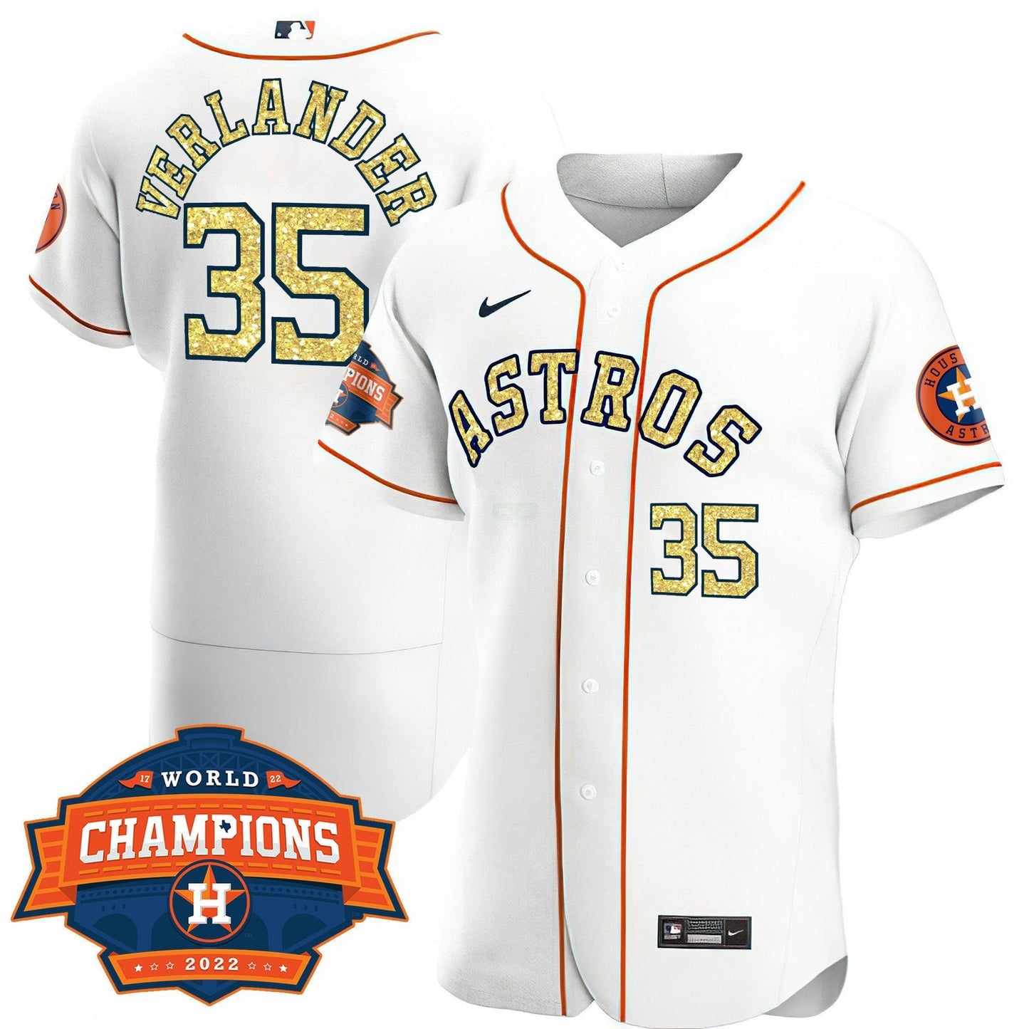 Camisa MLB Men’s Houston Special Branca Dourada 2022 World Series Champions Patch Jersey