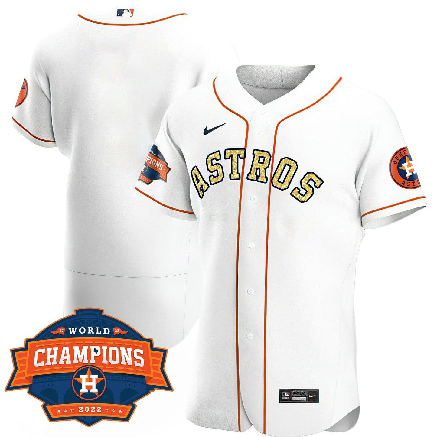 Camisa MLB Men’s Houston Special Branca Dourada 2022 World Series Champions Patch Jersey