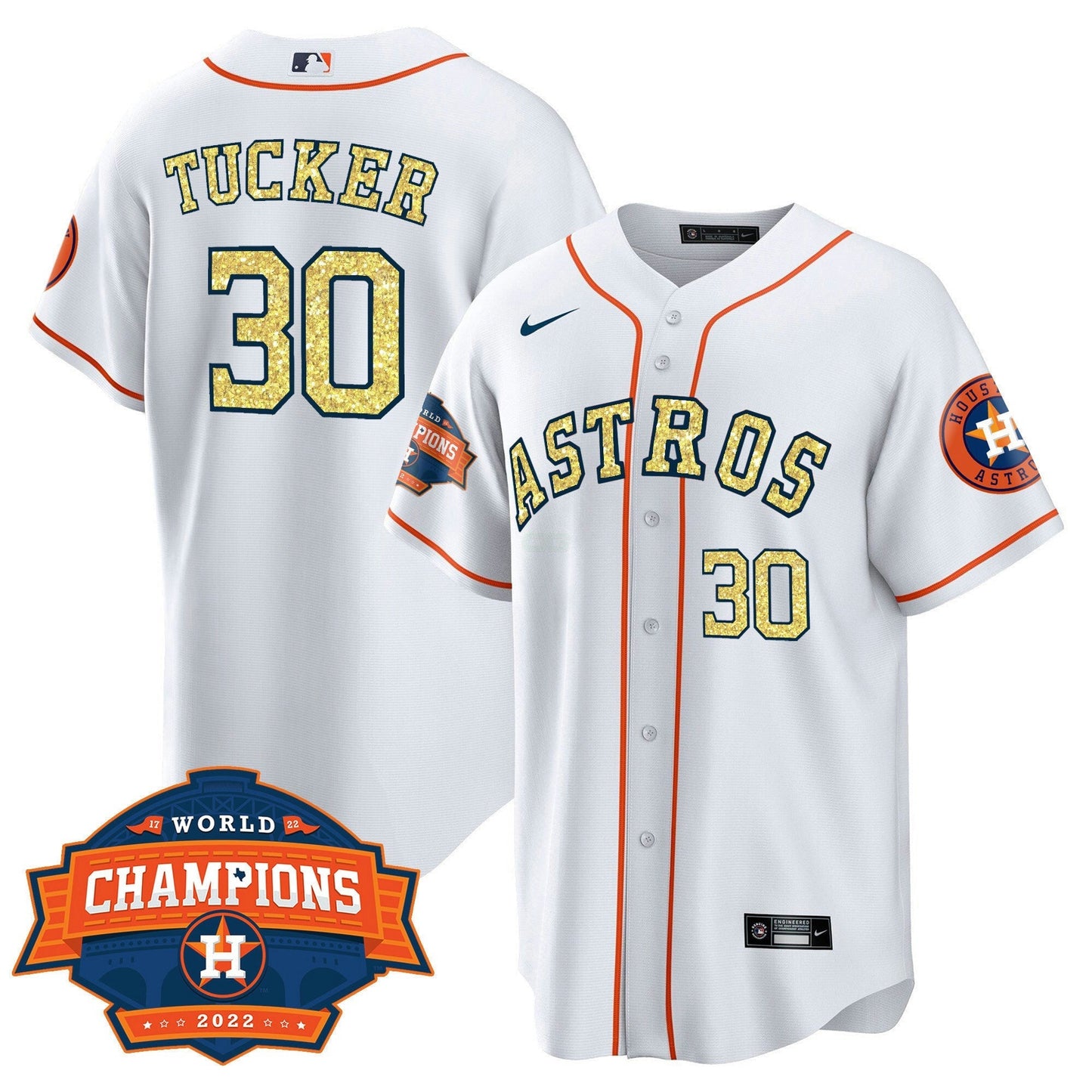 Camisa MLB Men’s Houston Special Branca Dourada 2022 World Series Champions Patch Jersey