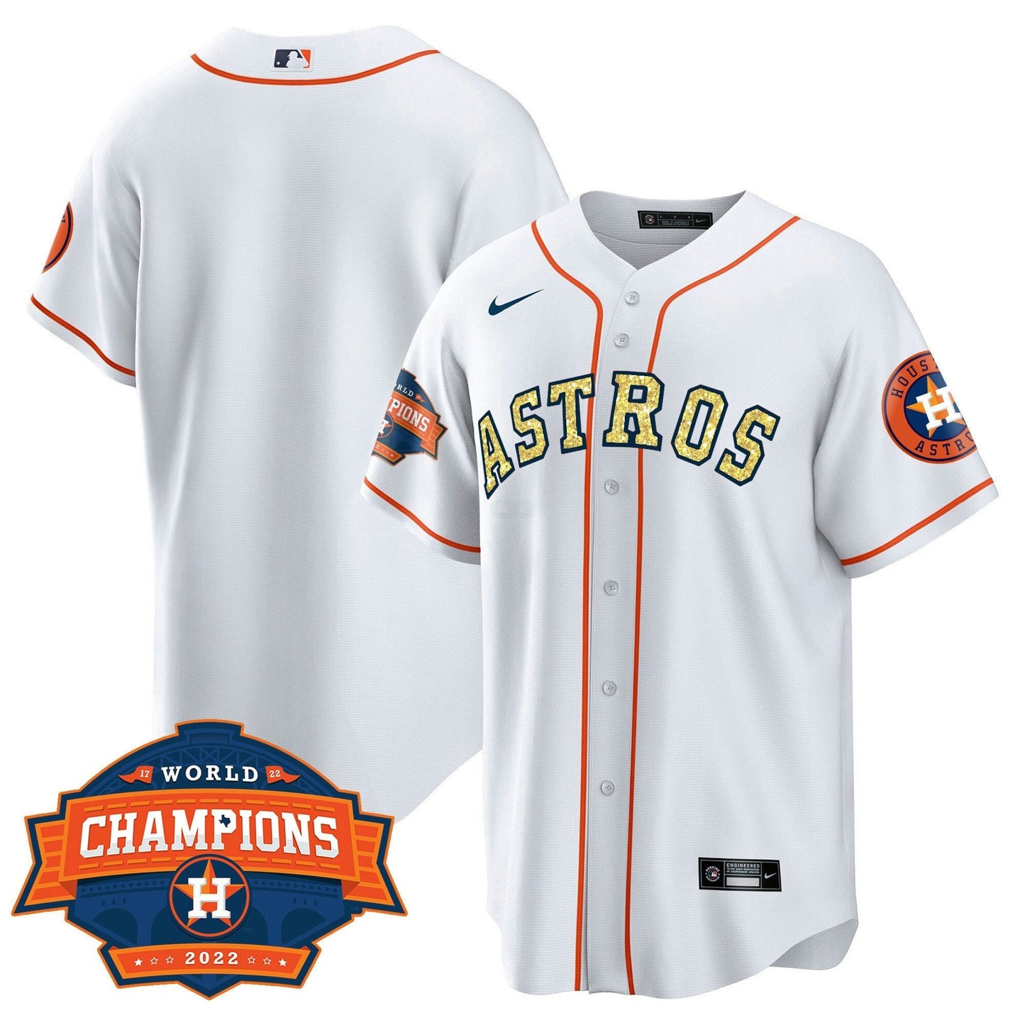 Camisa MLB Men’s Houston Special Branca Dourada 2022 World Series Champions Patch Jersey