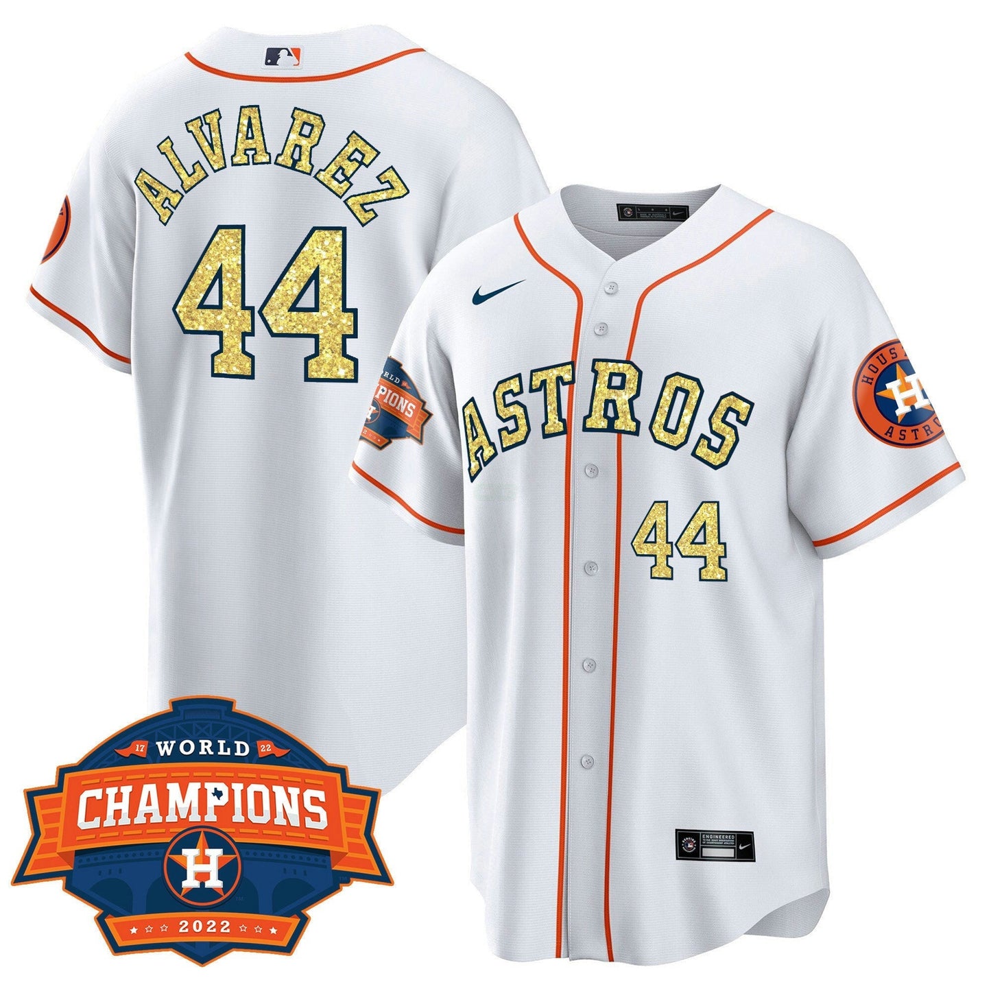 Camisa MLB Men’s Houston Special Branca Dourada 2022 World Series Champions Patch Jersey