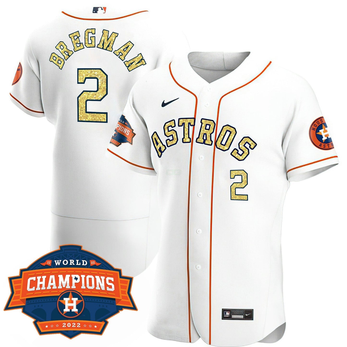 Camisa MLB Men’s Houston Special Branca Dourada 2022 World Series Champions Patch Jersey