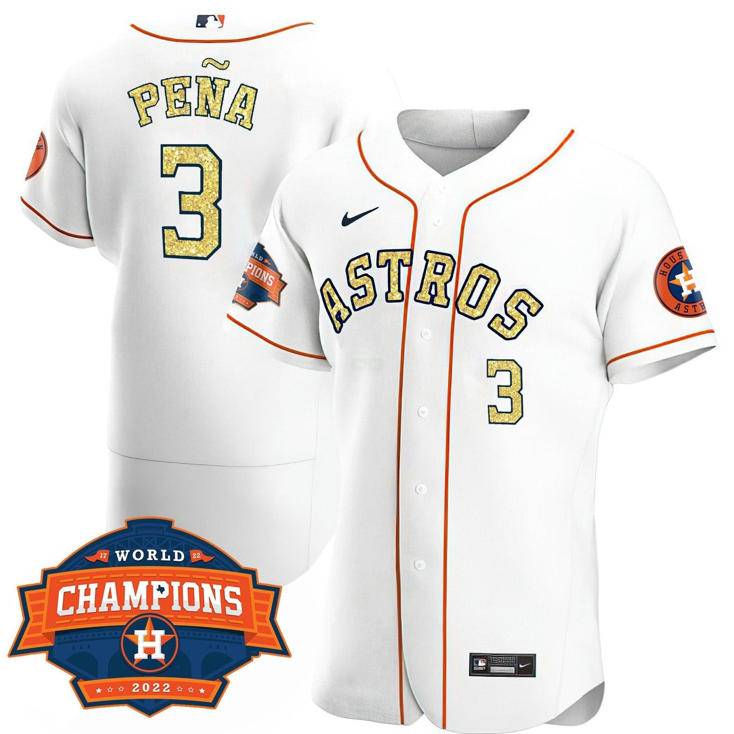 Camisa MLB Men’s Houston Special Branca Dourada 2022 World Series Champions Patch Jersey