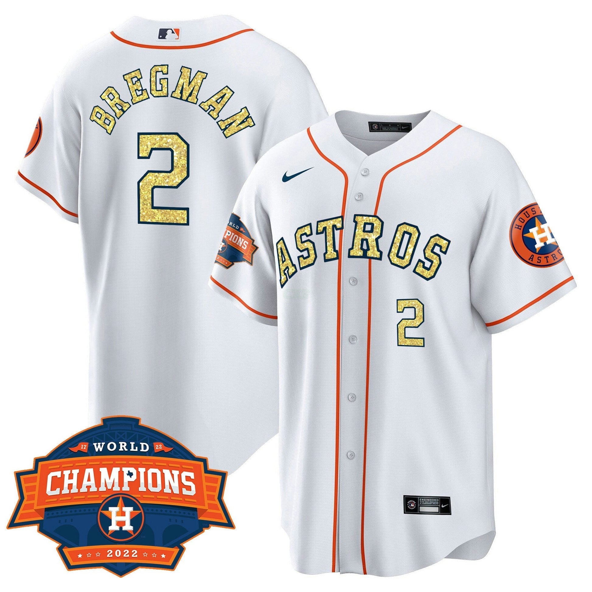 Camisa MLB Men’s Houston Special Branca Dourada 2022 World Series Champions Patch Jersey