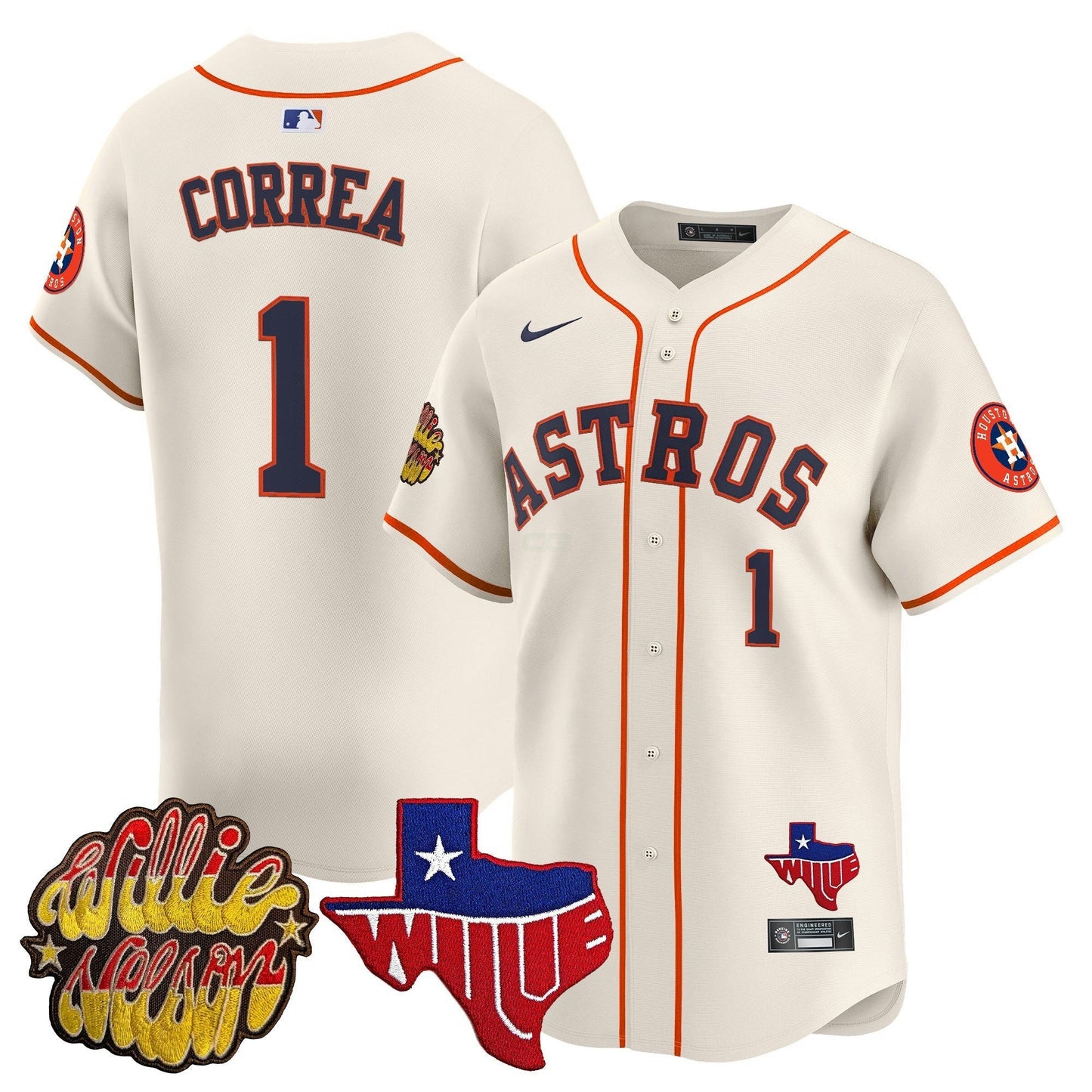 Camisa MLB Men’s Houston ‘Willie Nelson Patch’ Vapor Premier Limited Jersey