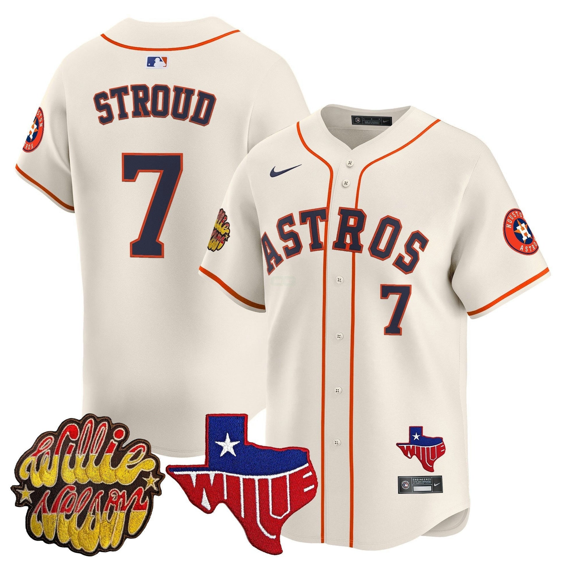 Camisa MLB Men’s Houston ‘Willie Nelson Patch’ Vapor Premier Limited Jersey