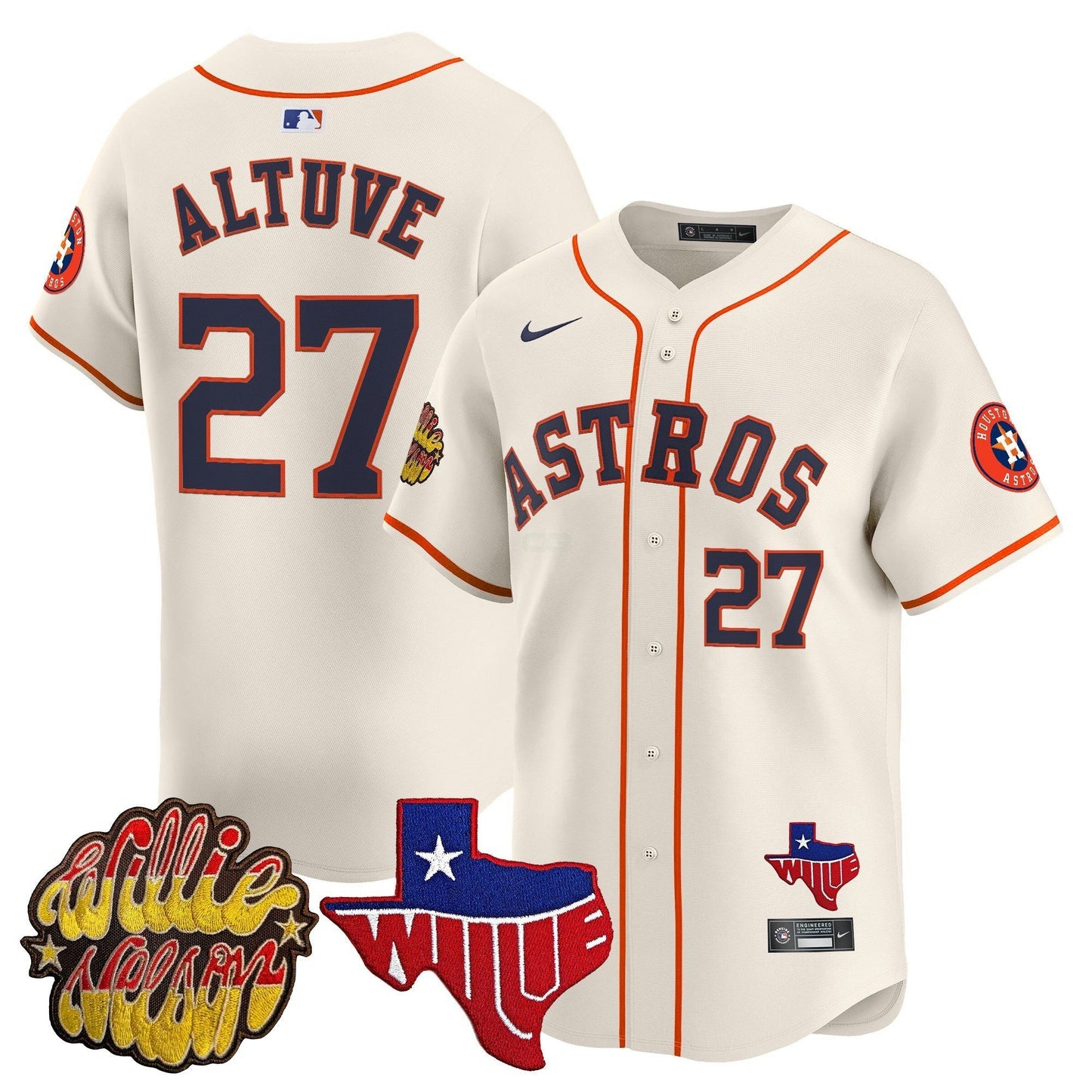 Camisa MLB Men’s Houston ‘Willie Nelson Patch’ Vapor Premier Limited Jersey