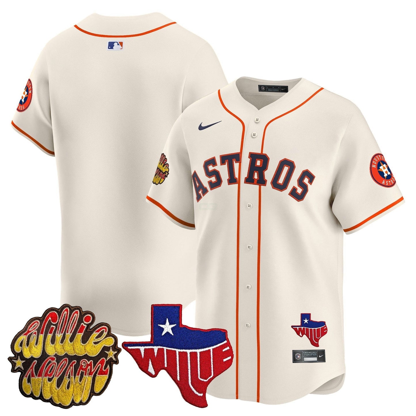 Camisa MLB Men’s Houston ‘Willie Nelson Patch’ Vapor Premier Limited Jersey