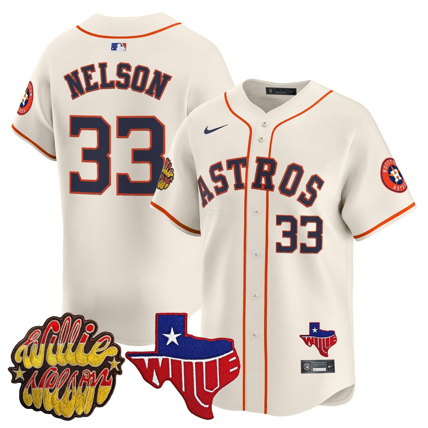 Camisa MLB Men’s Houston ‘Willie Nelson Patch’ Vapor Premier Limited Jersey