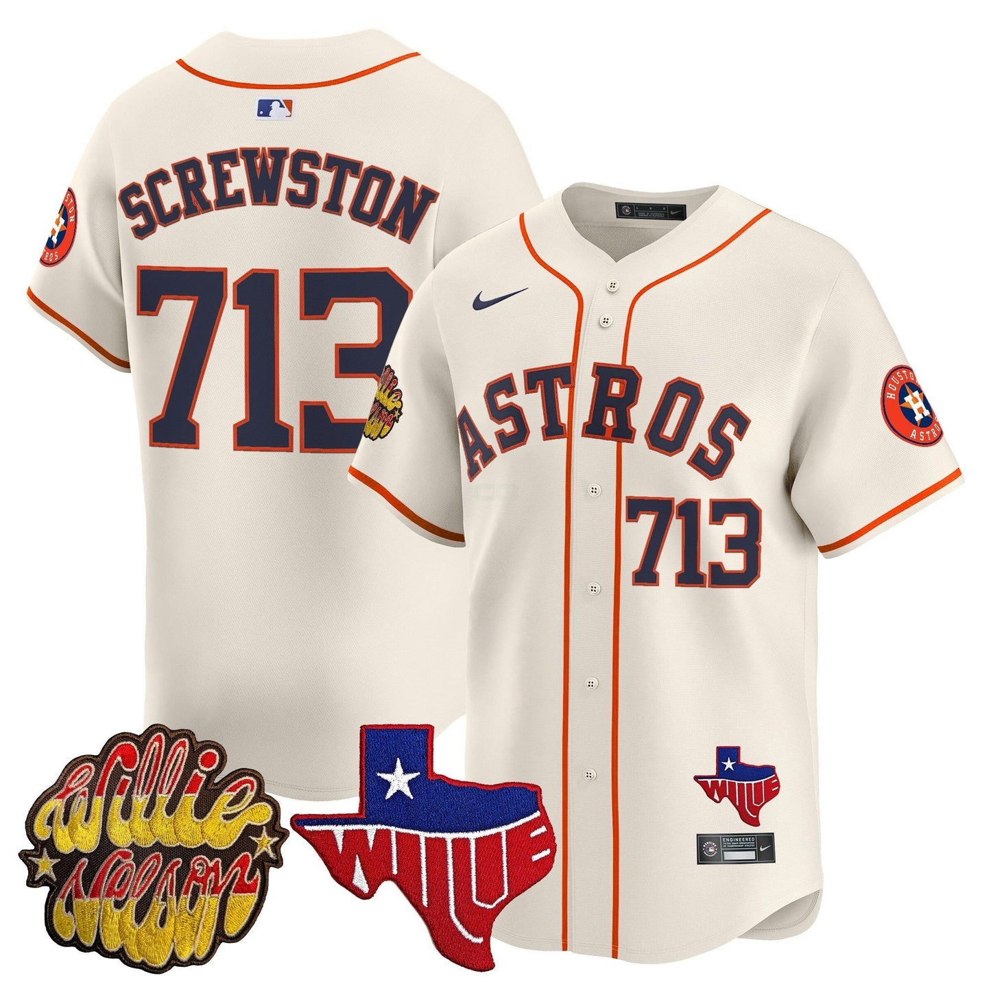 Camisa MLB Men’s Houston ‘Willie Nelson Patch’ Vapor Premier Limited Jersey