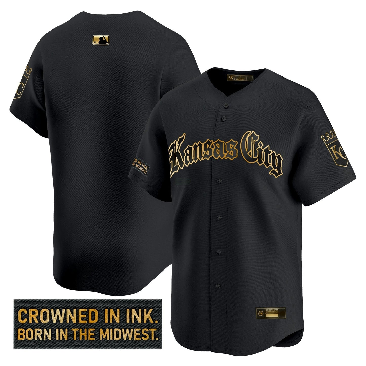 Camisa MLB Men’s Kansas City ‘Gothic Crown Edition’ Dourada Vapor Premier Limited Jersey