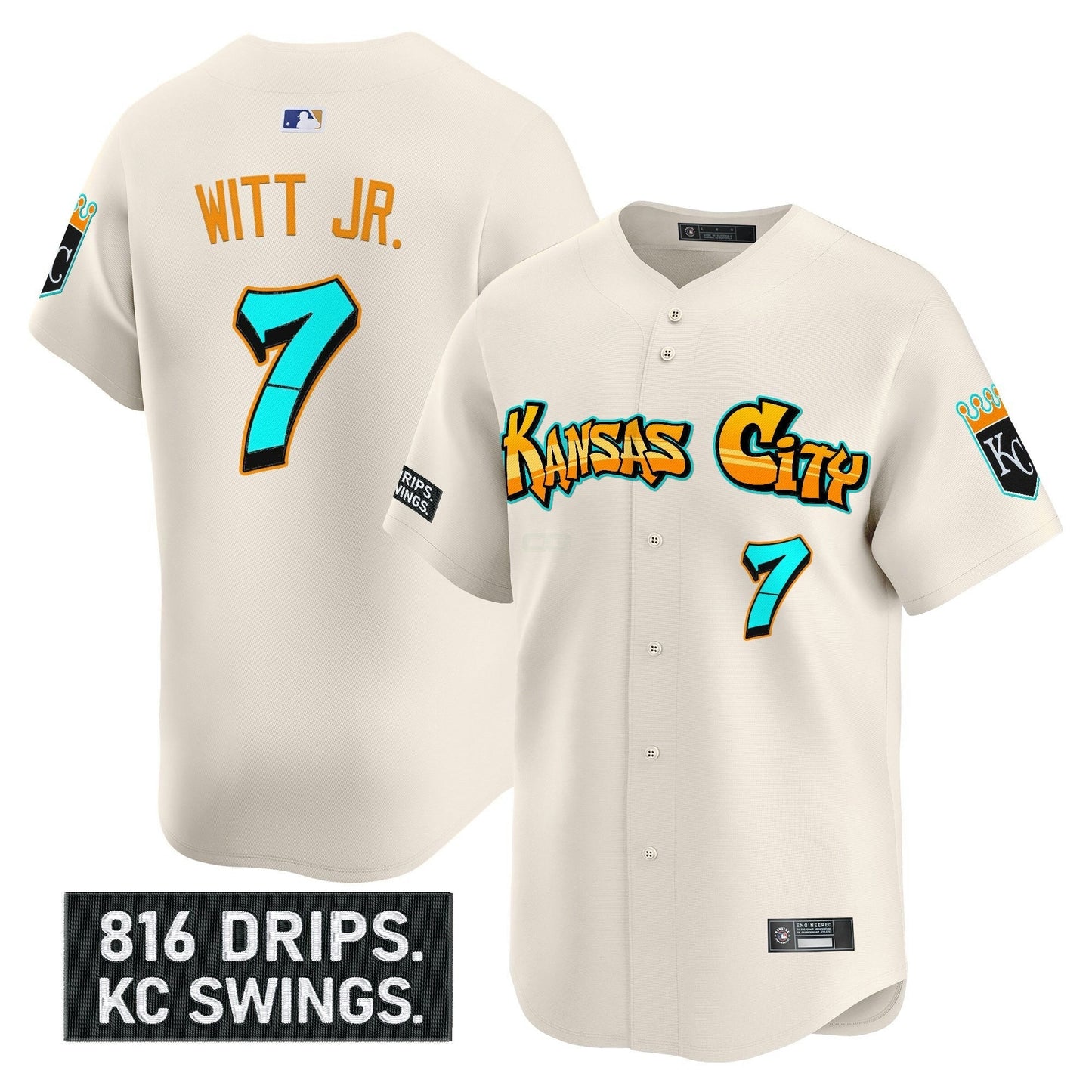 Camisa MLB Men’s Kansas City ‘Graffiti Crown Drop Edition’ Vapor Premier Limited Jersey