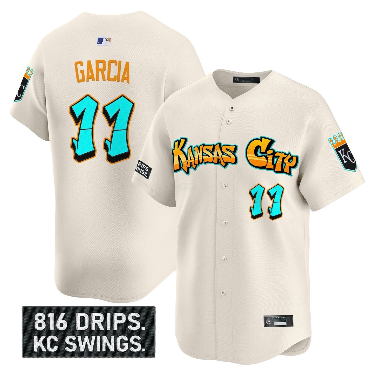 Camisa MLB Men’s Kansas City ‘Graffiti Crown Drop Edition’ Vapor Premier Limited Jersey