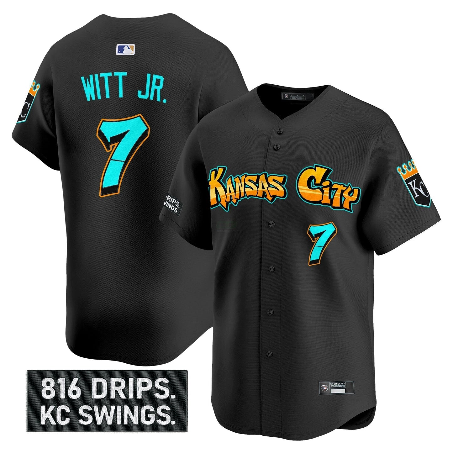 Camisa MLB Men’s Kansas City ‘Graffiti Crown Drop Edition’ Vapor Premier Limited Jersey