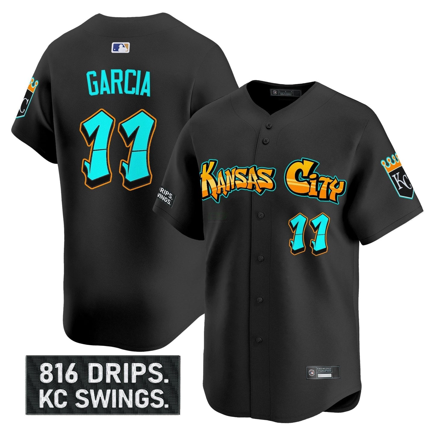 Camisa MLB Men’s Kansas City ‘Graffiti Crown Drop Edition’ Vapor Premier Limited Jersey