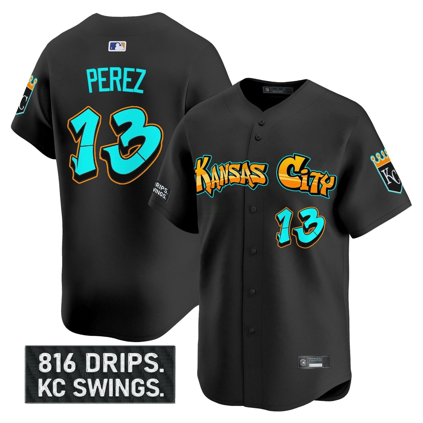 Camisa MLB Men’s Kansas City ‘Graffiti Crown Drop Edition’ Vapor Premier Limited Jersey