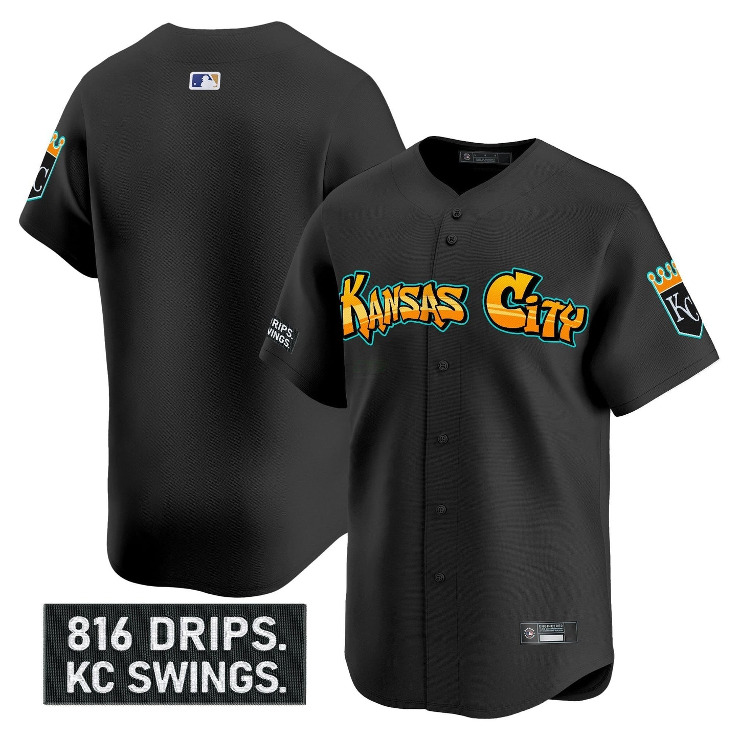 Camisa MLB Men’s Kansas City ‘Graffiti Crown Drop Edition’ Vapor Premier Limited Jersey