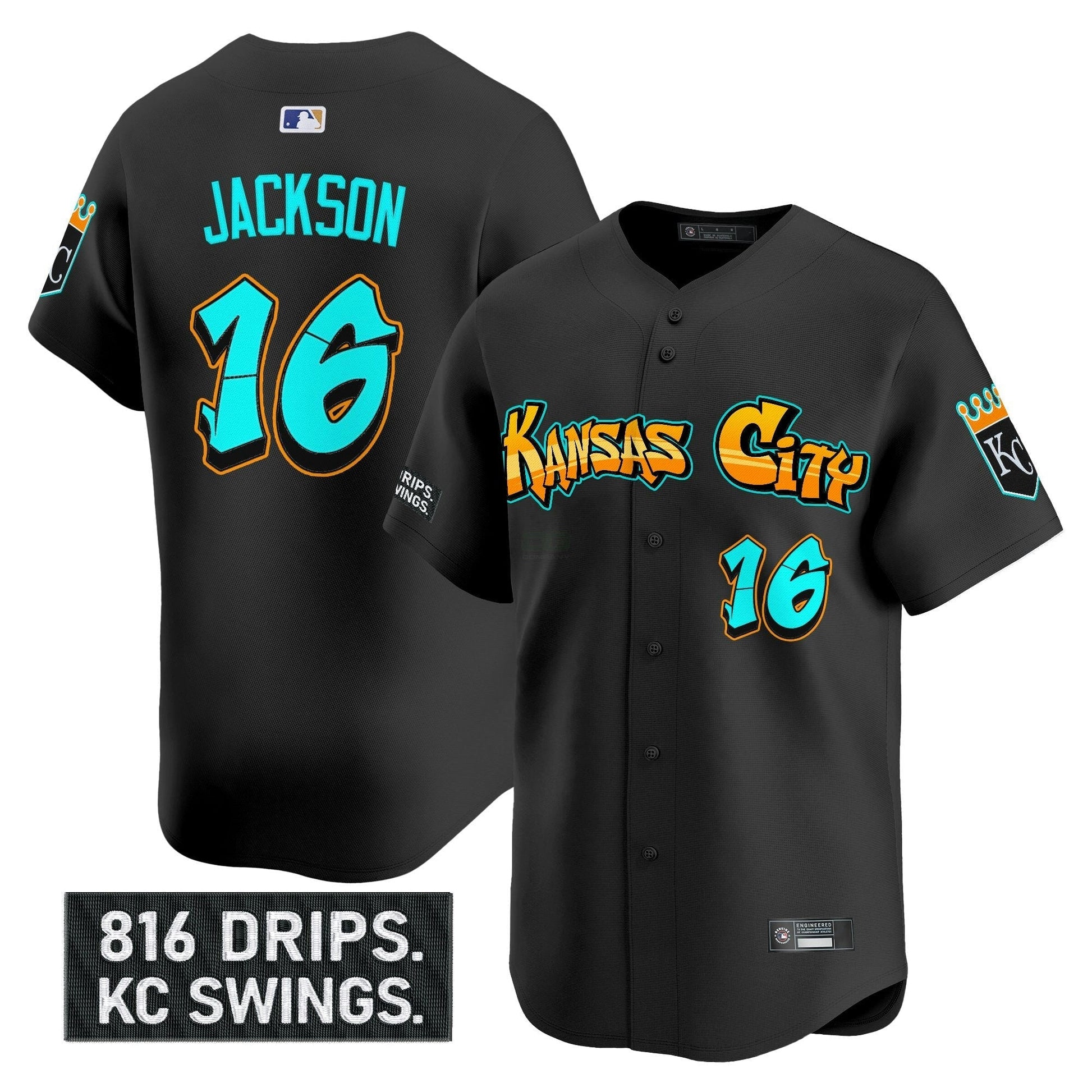 Camisa MLB Men’s Kansas City ‘Graffiti Crown Drop Edition’ Vapor Premier Limited Jersey