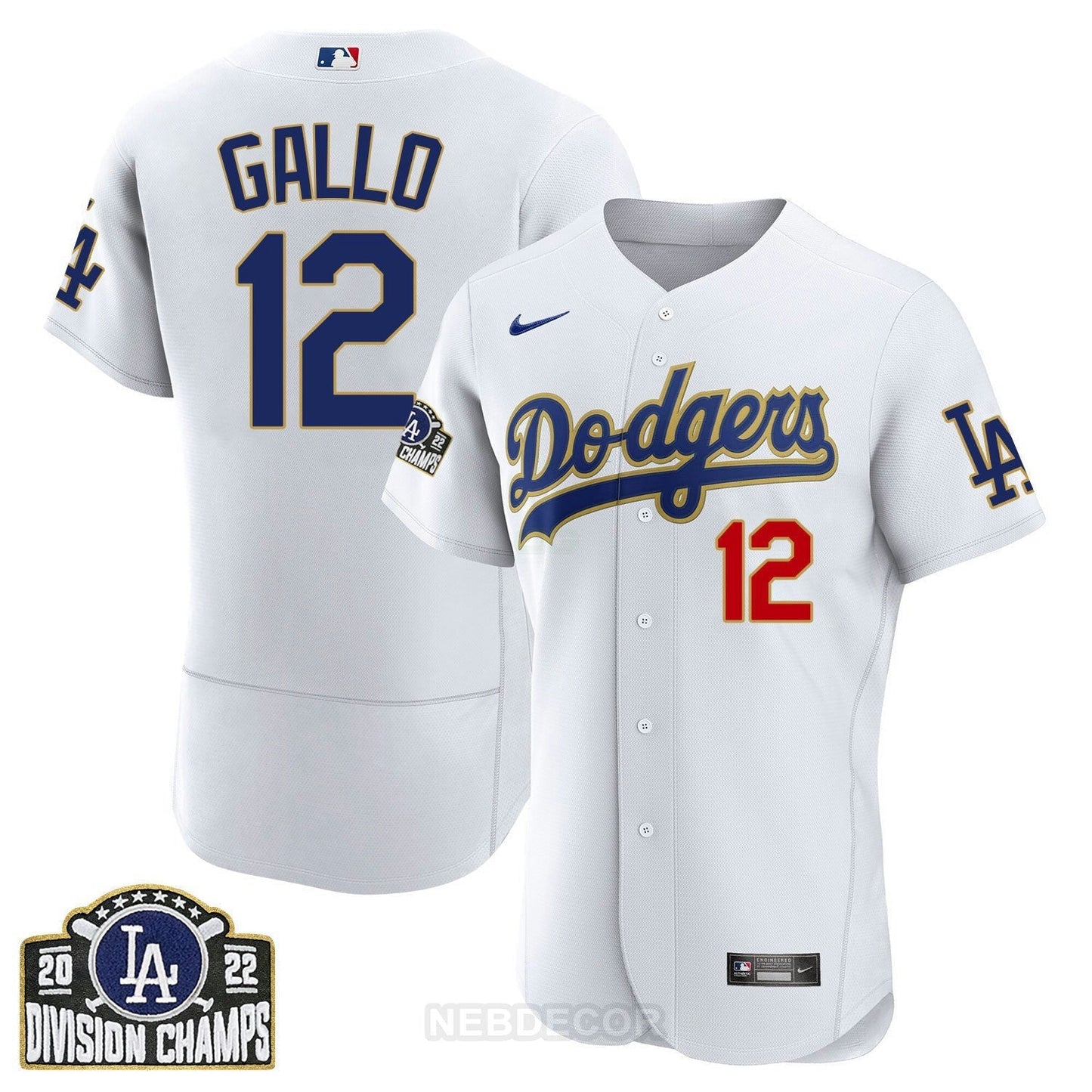 Camisa MLB Men’s Los Angeles NL West Division Champs 2022 Dourada Trim Jersey