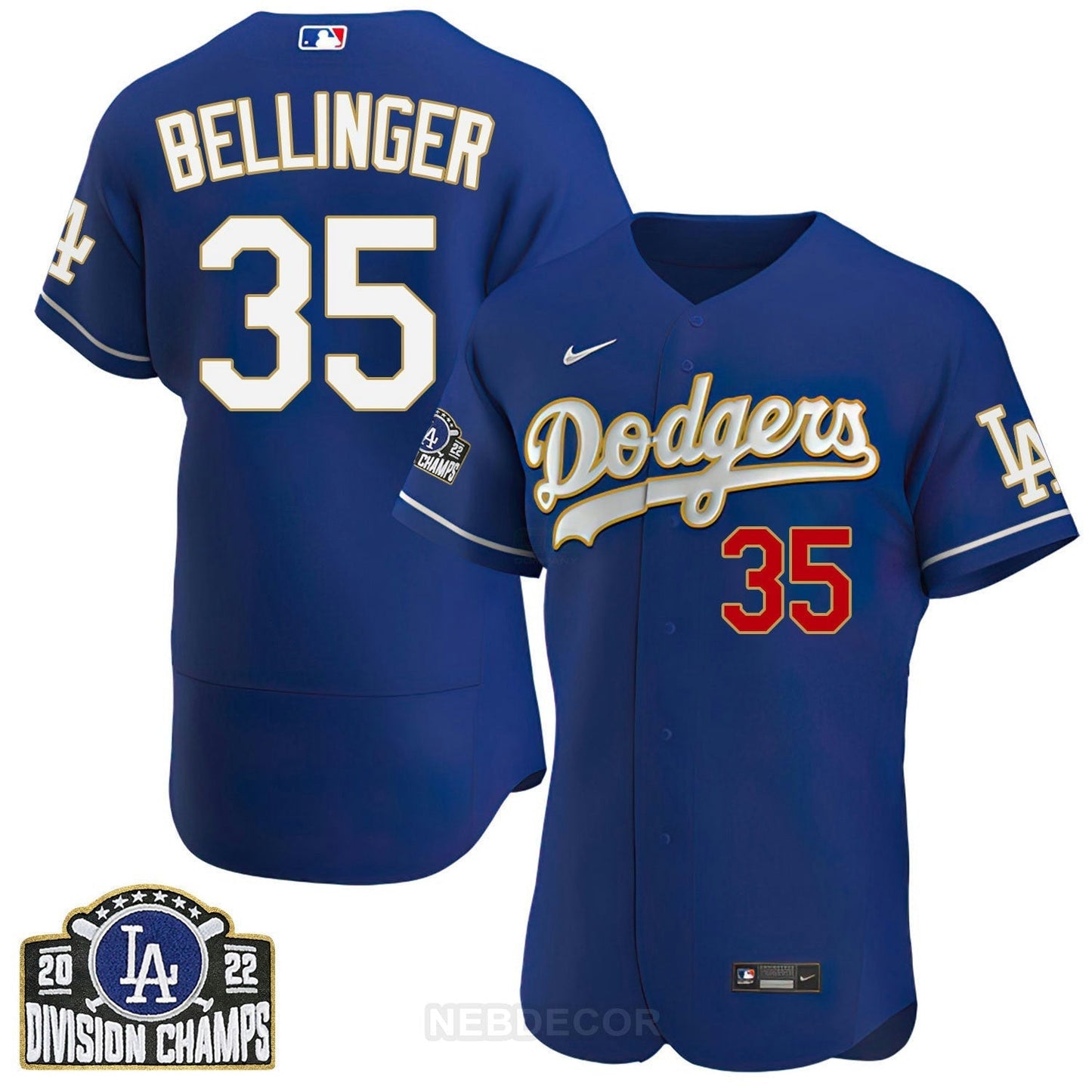 Camisa MLB Men’s Los Angeles NL West Division Champs 2022 Dourada Trim Jersey