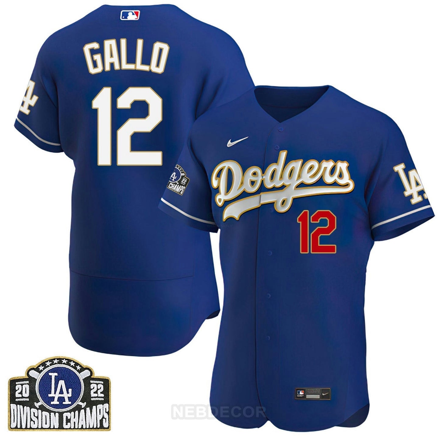 Camisa MLB Men’s Los Angeles NL West Division Champs 2022 Dourada Trim Jersey