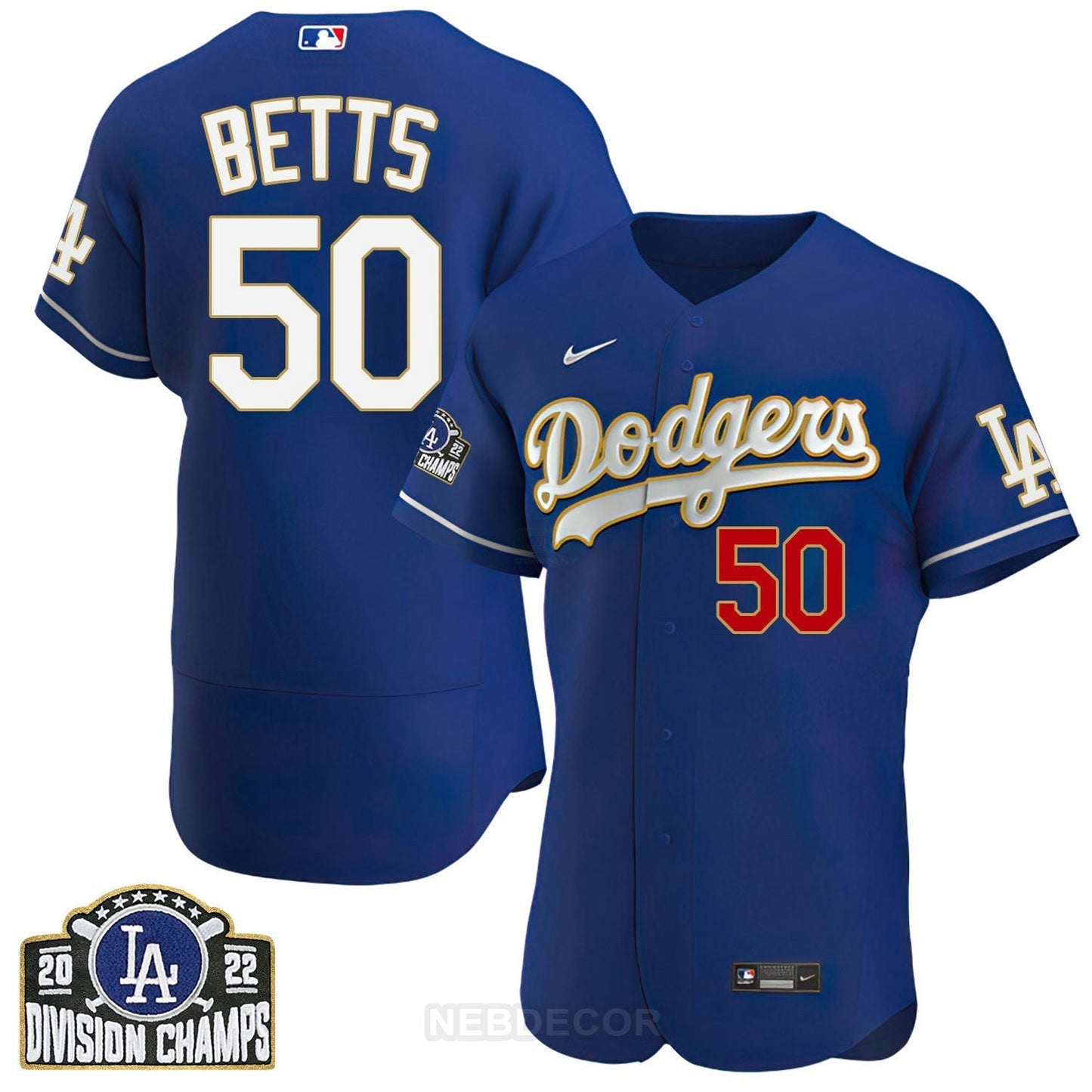 Camisa MLB Men’s Los Angeles NL West Division Champs 2022 Dourada Trim Jersey