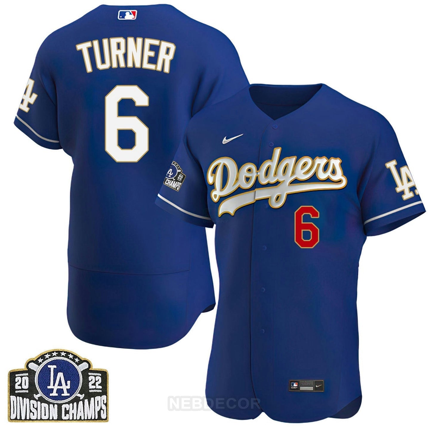 Camisa MLB Men’s Los Angeles NL West Division Champs 2022 Dourada Trim Jersey