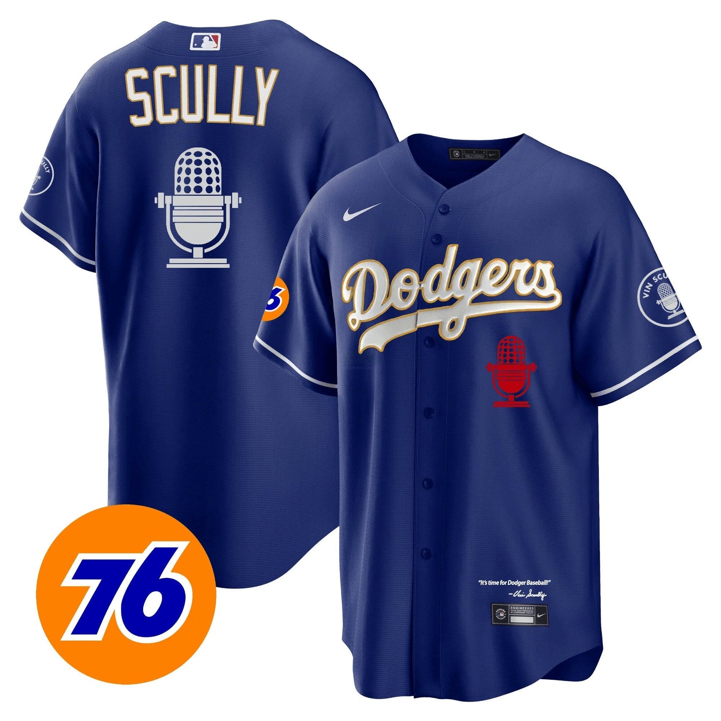 Camisa MLB Men’s Los Angeles Vin Scully 76 Patch Dourada Trim Jersey