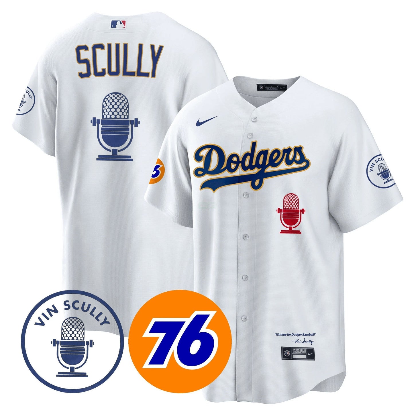 Camisa MLB Men’s Los Angeles Vin Scully 76 Patch Dourada Trim Jersey