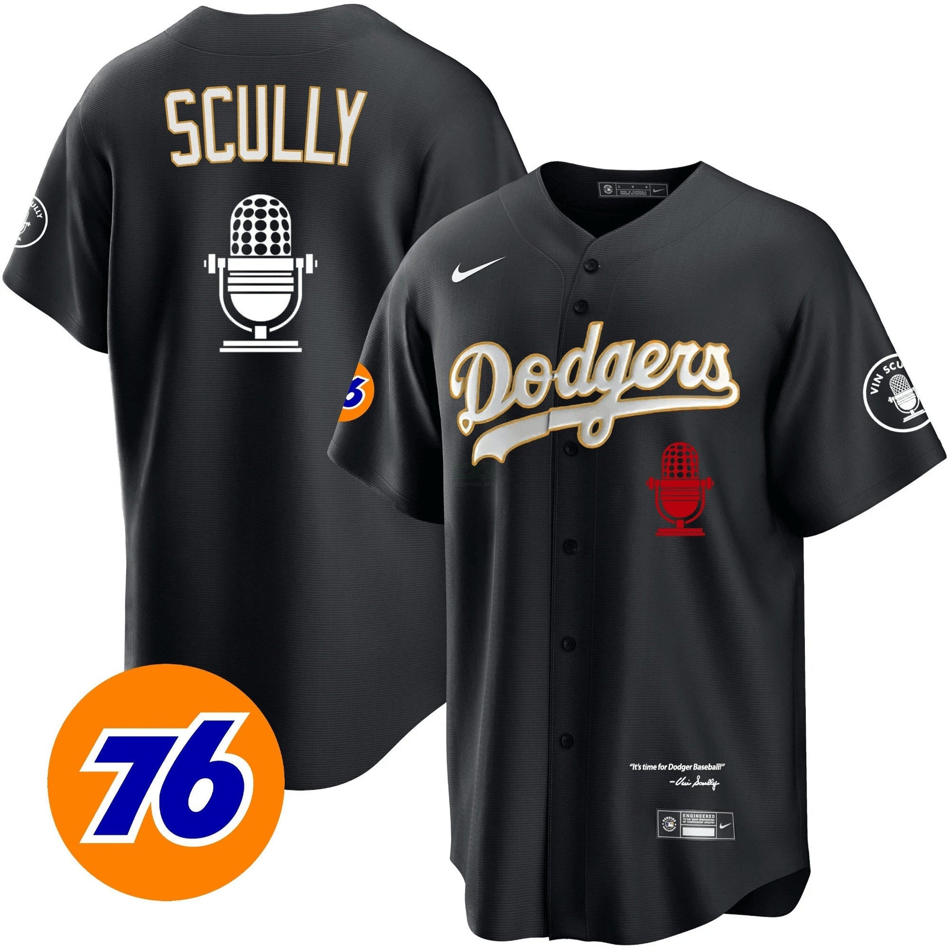 Camisa MLB Men’s Los Angeles Vin Scully 76 Patch Dourada Trim Jersey