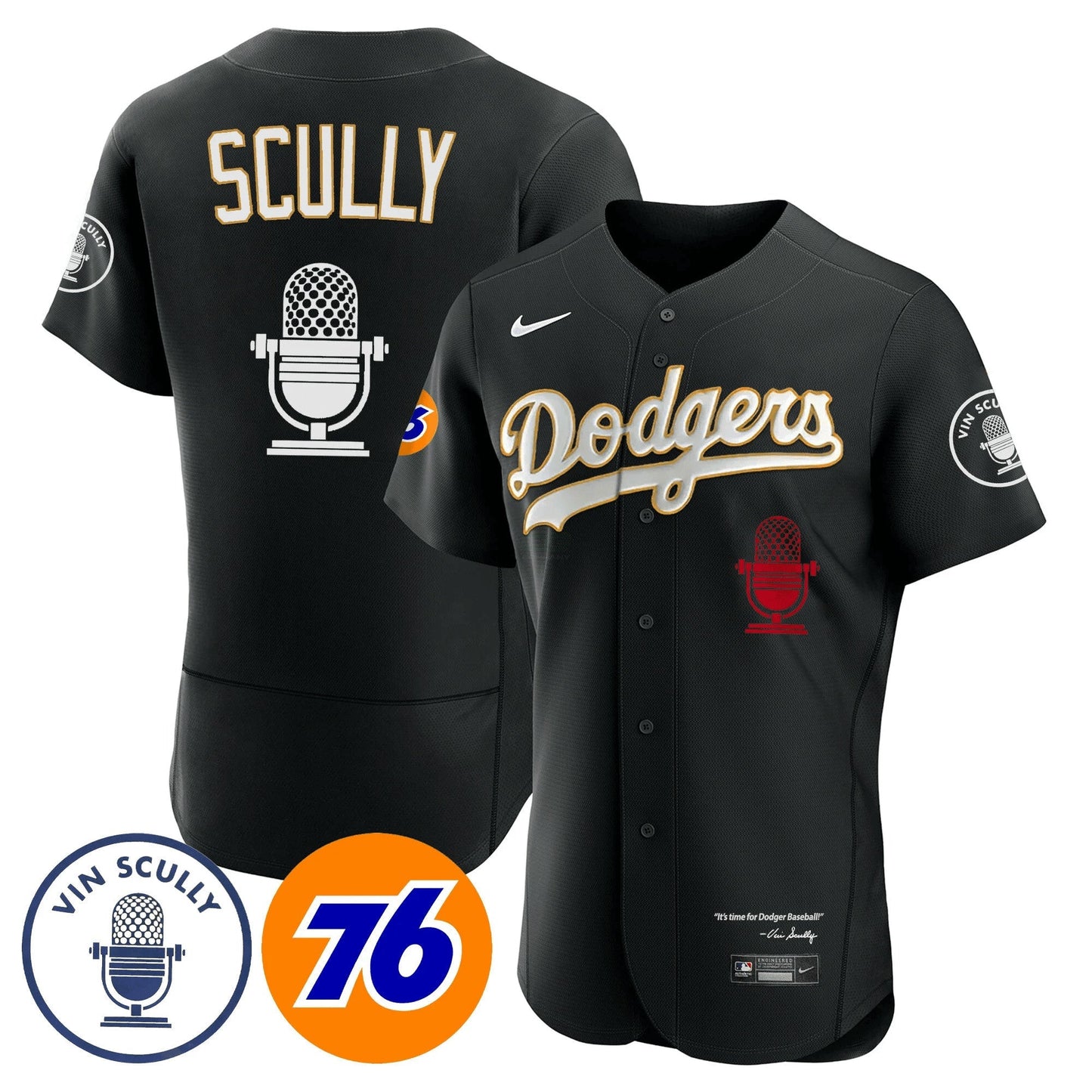 Camisa MLB Men’s Los Angeles Vin Scully 76 Patch Dourada Trim Jersey