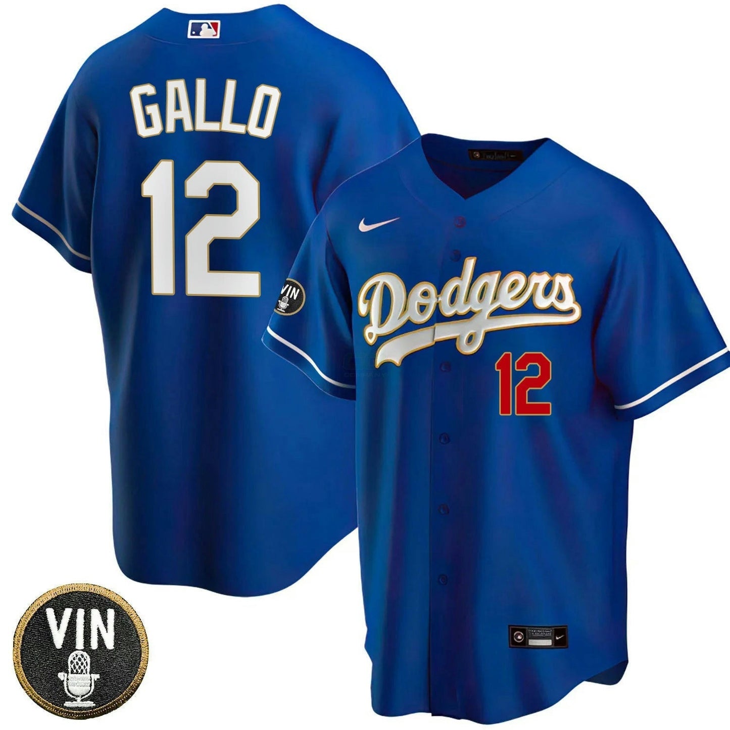 Camisa MLB Men’s Los Angeles Vin Scully Patch Dourada Trim Jersey Collection